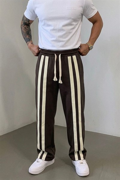 Çift Çizgili Baggy Eşofman Kahve