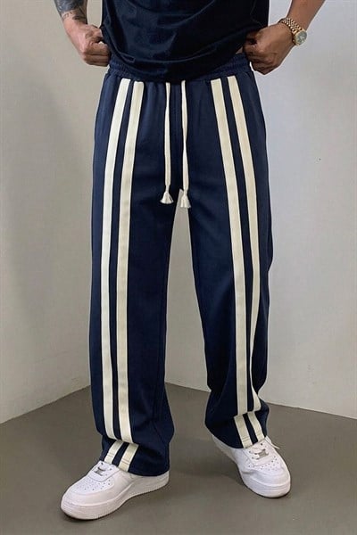 Çift Çizgili Baggy Eşofman Lacivert