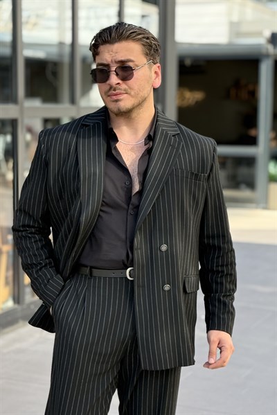 Çizgili Oversize Takım Elbise Siyah
