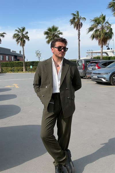 Çizgili Oversize Takım Elbise Yeşil