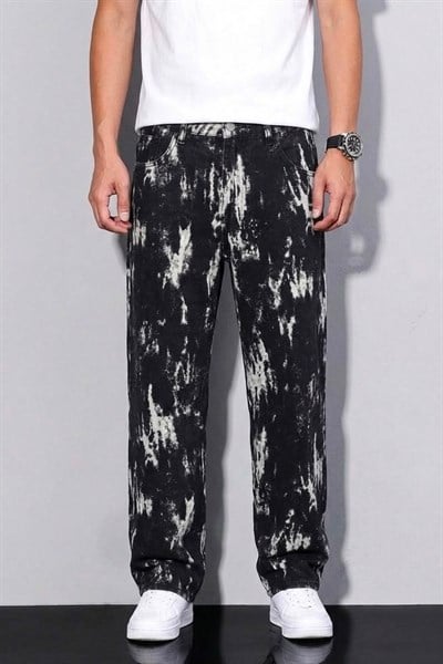 Desenli Baggy Jean Siyah