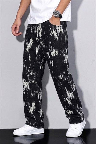 Desenli Baggy Jean Siyah
