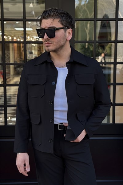 Düğmeli Cep Detaylı Regular Kesim Takım Siyah