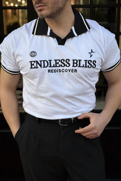ENDLESS Baskılı Polo Yaka Tshirt Beyaz