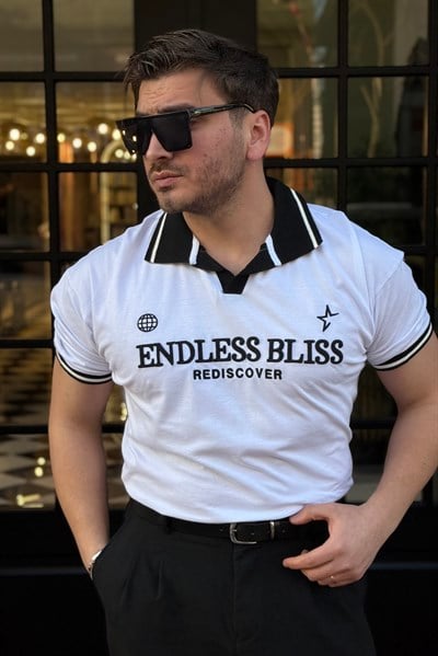 ENDLESS Baskılı Polo Yaka Tshirt Beyaz