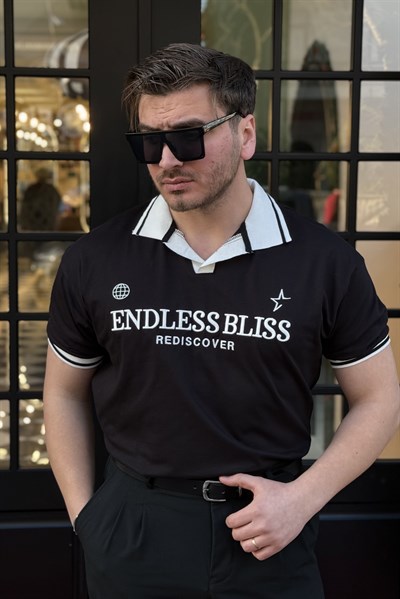 ENDLESS Baskılı Polo Yaka Tshirt Siyah