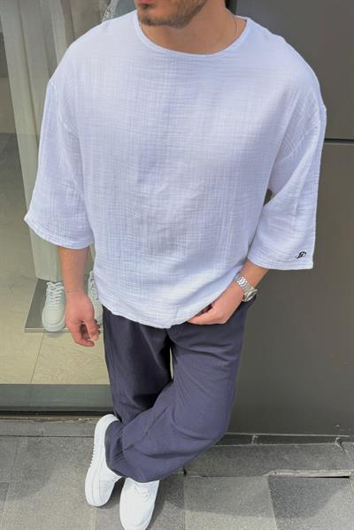 Fakir Kol Müslin Oversize Tshirt Beyaz