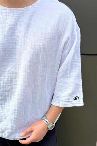 Fakir Kol Müslin Oversize Tshirt Beyaz