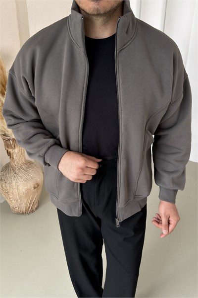 Fermuarlı Basic Sweatshirt Antrasit