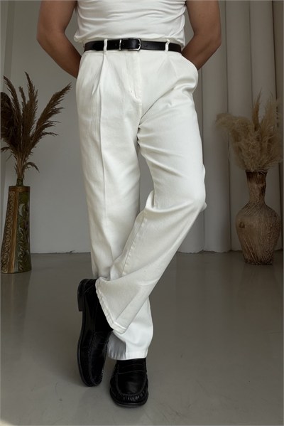 Gabardin Kumaş Pantolon Ekru