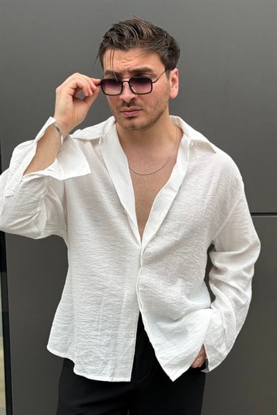 Gizli Patlı Oversize Gömlek Beyaz