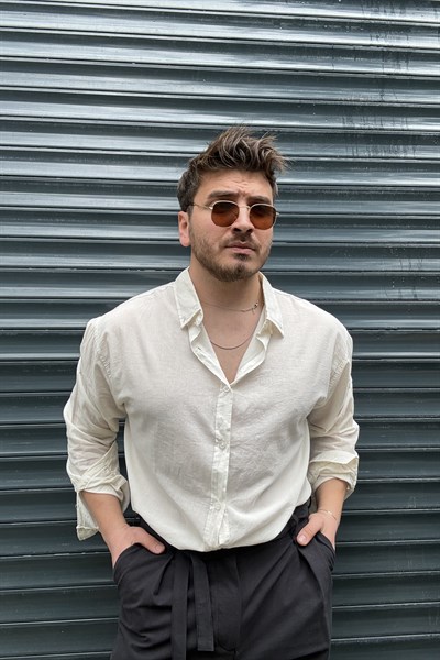 İnce Keten Oversize Gömlek Açık Krem