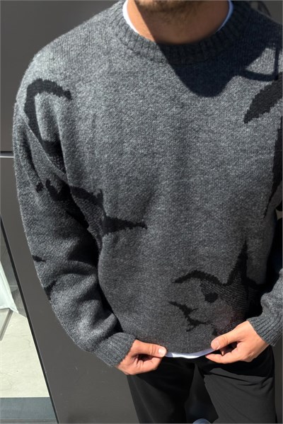 Kendinden Desenli Oversize Kazak