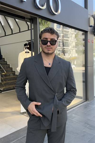 Kendinden Kuşaklı Takım Elbise Antrasit