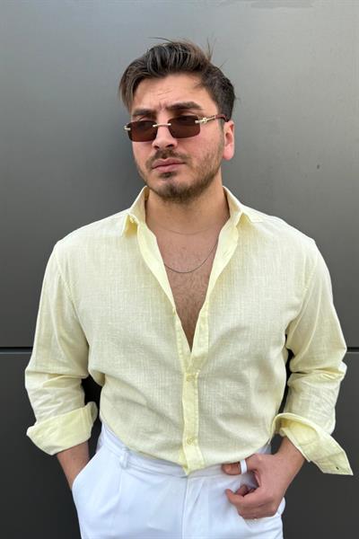 Keten Bol Kalıp Gömlek Sarı