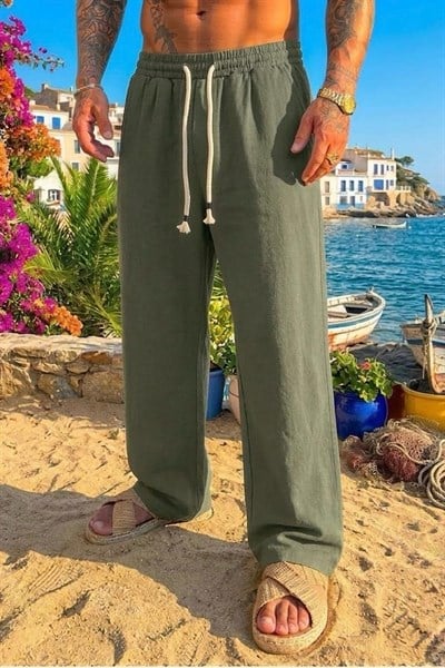 Kordon Halatlı Baggy Pantolon Yeşil