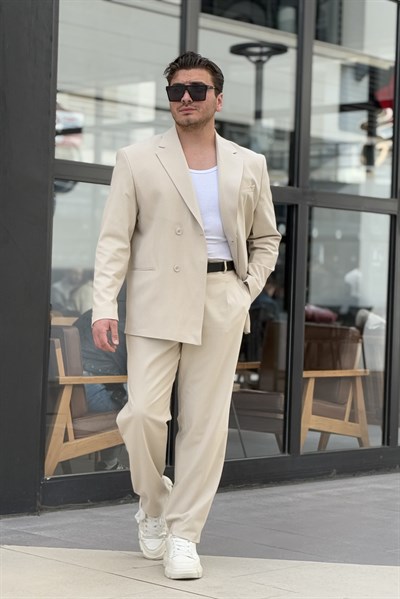 Kruvaze Oversize Takım Elbise Krem