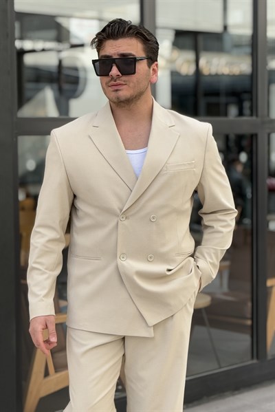 Kruvaze Oversize Takım Elbise Krem