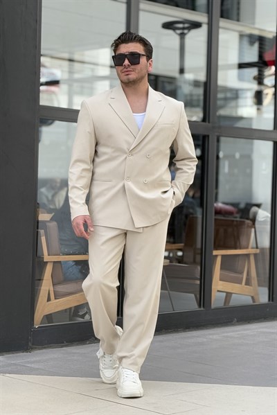 Kruvaze Oversize Takım Elbise Krem