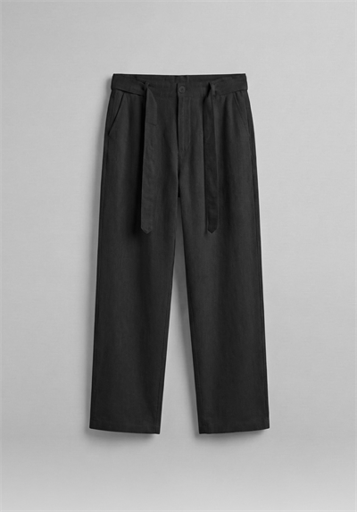 Kuşaklı Keten Baggy Pantolon Siyah