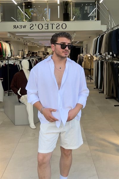 Modal Kumaş Oversize Gömlek Beyaz