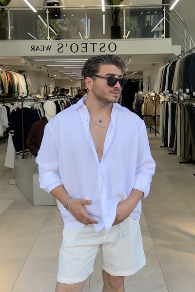 Modal Kumaş Oversize Gömlek Beyaz