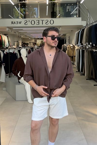 Modal Kumaş Oversize Gömlek Kahve