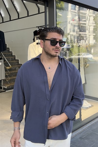 Modal Kumaş Oversize Gömlek Lacivert