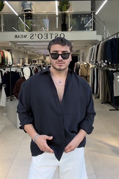 Modal Kumaş Oversize Gömlek Siyah