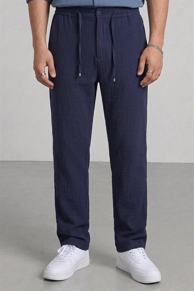 Müslin Kumaş Regular Kalıp Pantolon Lacivert