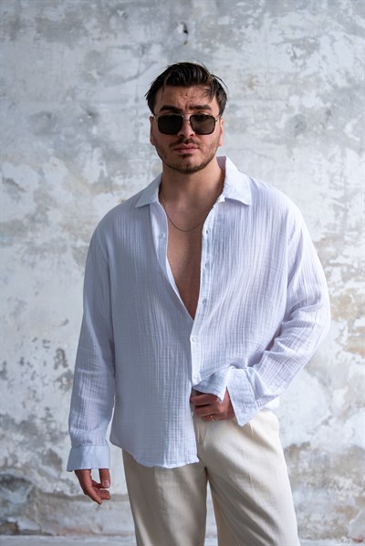 Müslin Oversize Gömlek Beyaz