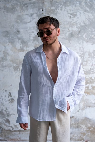 Müslin Oversize Gömlek Beyaz