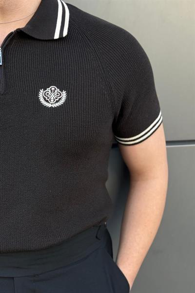 Nakışlı Polo Yaka Triko Tshirt Kahve