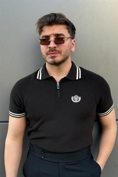Nakışlı Polo Yaka Triko Tshirt Kahve