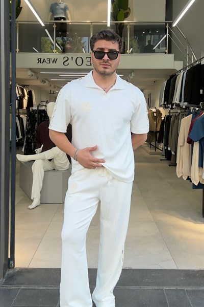 Örme Baskılı Eşofman Takımı Beyaz