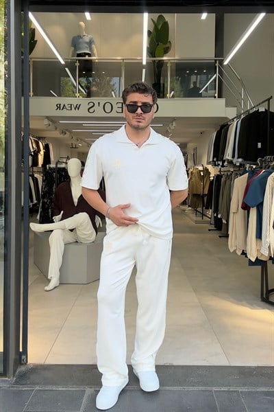 Örme Baskılı Eşofman Takımı Beyaz