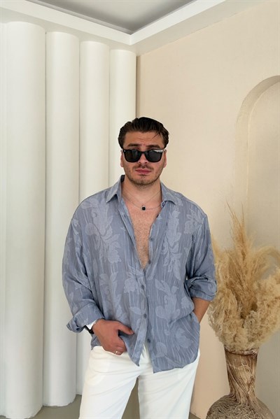 Oversize Desenli Gömlek Gri