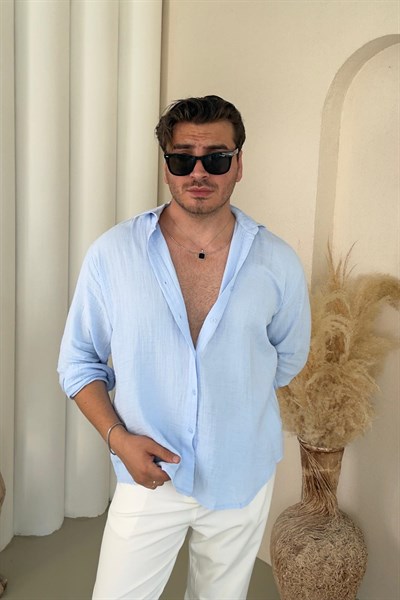 Oversize Kesim Müslin Gömlek Bebe Mavisi