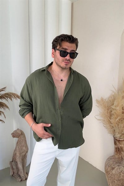 Oversize Kesim Müslin Gömlek Yeşil