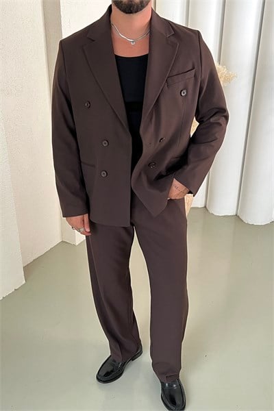 Oversize Kruzve Takım Elbise Kahve