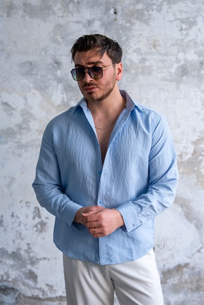 Oversize Şeritli Gömlek Açık Mavi