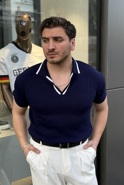 Polo Yaka Detay Triko Tshirt Lacivert