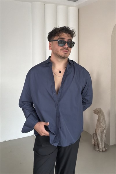 Poplin Klasik Oversize Gömlek Lacivert