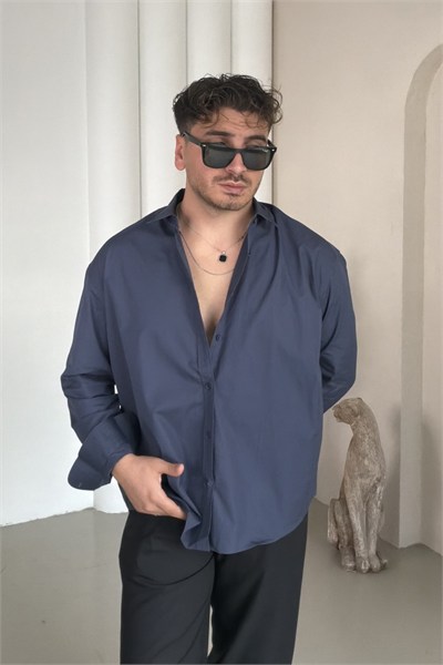 Poplin Klasik Oversize Gömlek Lacivert