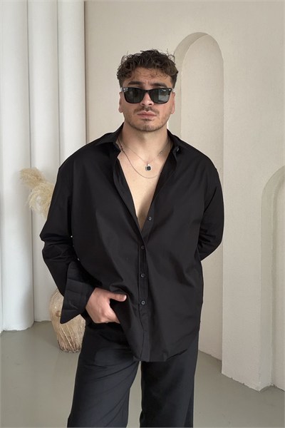 Poplin Klasik Oversize Gömlek Siyah