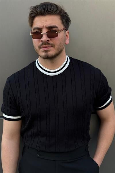 Renk Detay Oversize Triko Tshirt Siyah