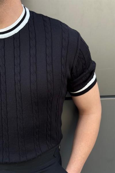 Renk Detay Oversize Triko Tshirt Siyah