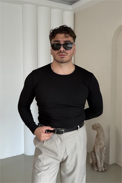 Slimfit Çizgili İnce Sweatshirt Siyah
