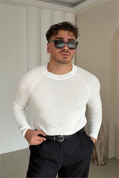 Slimfit Örme Kazak Beyaz