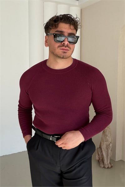 Slimfit Örme Kazak Bordo
